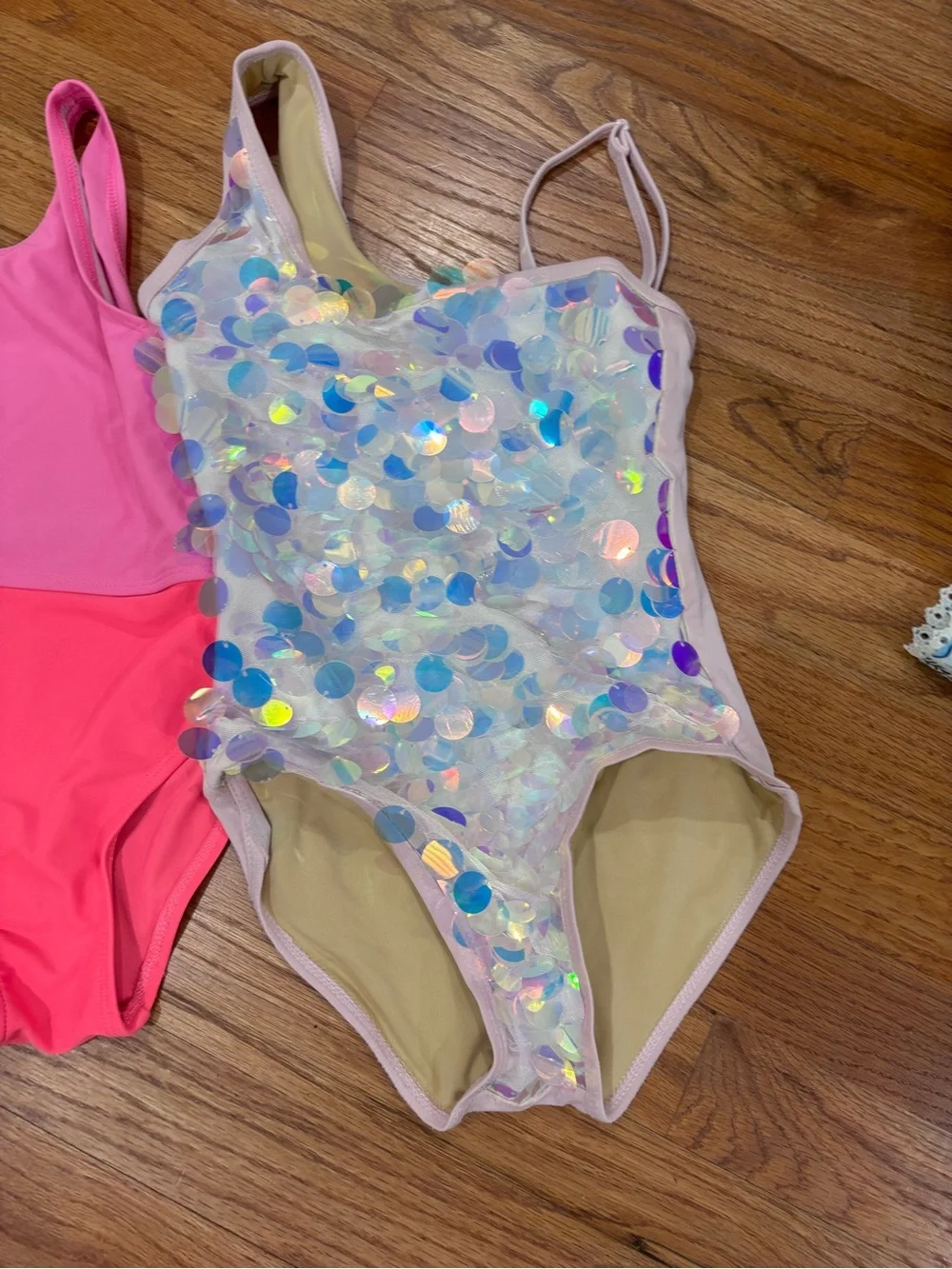 Girls' Pink & Sequin One-Piece Swimsuit Set Sz 6